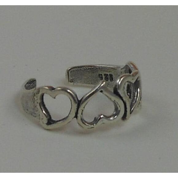 Vintage Sterling Silver Hearts Toe Ring - NOS Boho Jewelry from Thailand, 925 - Picture 2 of 6